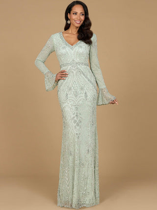 Long Bell Sleeve V-Neck Beaded Gown - By Baano