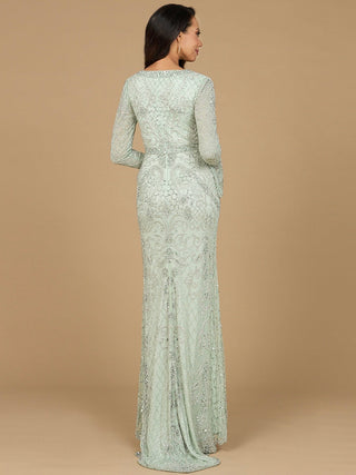 Long Bell Sleeve V-Neck Beaded Gown - By Baano