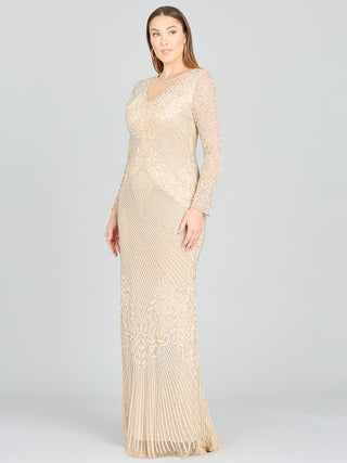 Fitted Long Sleeve Beaded Gown - By Baano