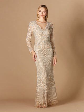 Fitted Long Sleeve Beaded Gown - By Baano