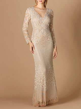 Fitted Long Sleeve Beaded Gown - By Baano