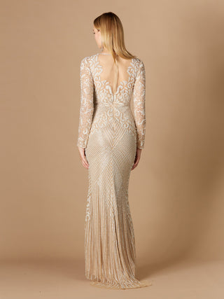 Fitted Long Sleeve Beaded Gown - By Baano