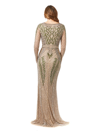 Long Sleeve Beaded Gown - By Baano