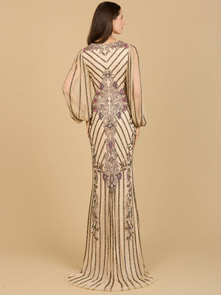 Long Flutter Sleeves Beaded Dress - By Baano