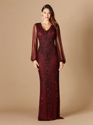 Long Flutter Sleeves Beaded Dress - By Baano