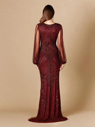 Long Flutter Sleeves Beaded Dress - By Baano