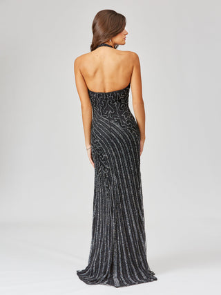 Giselle Beaded Halter Gown with Slit - By Baano