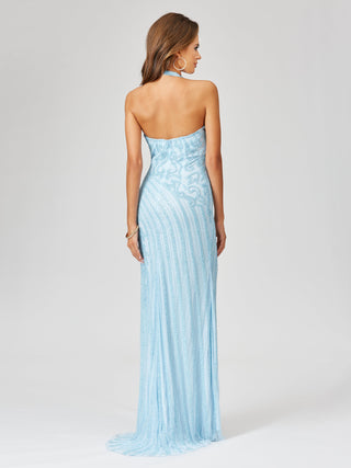 Giselle Beaded Halter Gown with Slit - By Baano