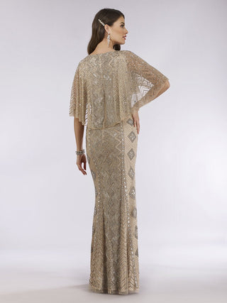 Lara 29397 - Cape Sleeve V-Neck Beaded Gown  - OUTLET
