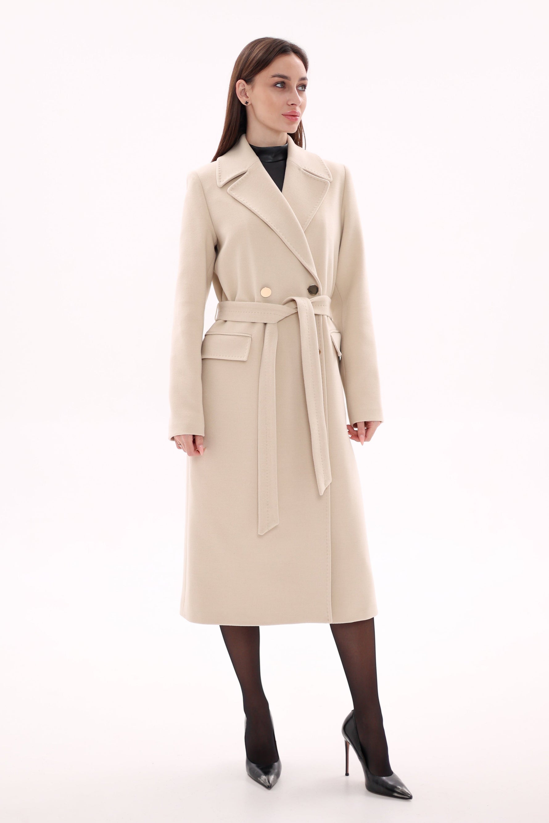Denise Cashmere Blend Overcoat in Nude