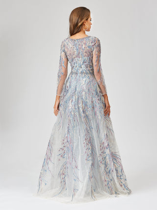 Long Sleeve Lace Gown with Overskirt