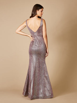 Plunging V-Neckline Mermaid Snake Print Gown OUTLET - By Baano
