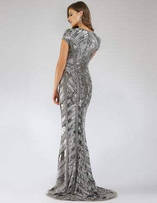 Lara 29540 - Body Con Beaded Silver Petite Dress - By Baano