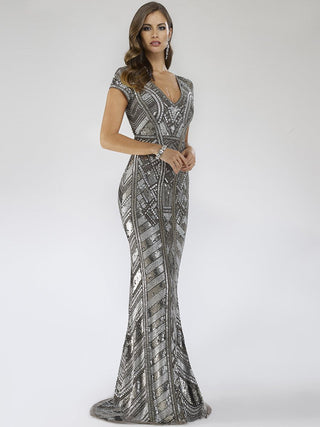 Lara 29540 - Body Con Beaded Silver Petite Dress - By Baano
