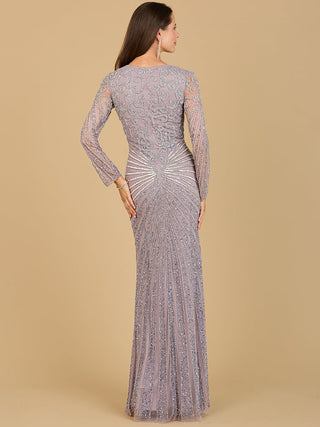 Lara 29602 - V Neck Beaded Long Sleeve Dress