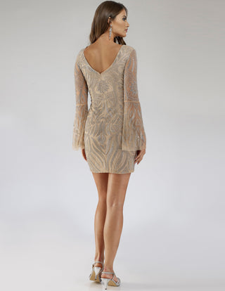Lara 29608 - Bell Sleeves V Neck Cocktail Dress - By Baano