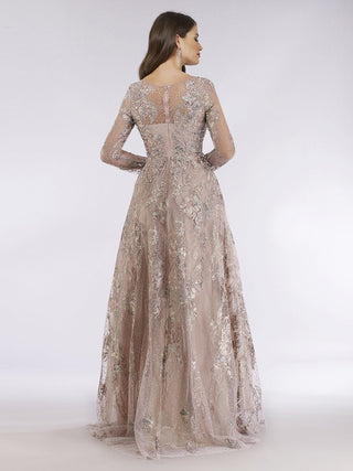 Lara 29618 - Beaded Long Sleeve A-line Dress - By Baano