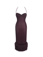 Pluma Maroon Halter Faux-Fur Trimmed Midi Dress Miss Circle