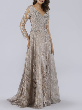 Lara 29753 - Long Sleeves Beaded Ballgown - By Baano