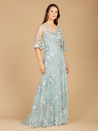 Lara 29772 - Cape Sleeves A-line Lace Gown - By Baano
