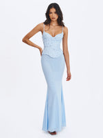 Aurielle Baby Blue Sweetheart Mermaid Peplum Maxi Dress