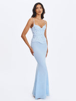 Aurielle Baby Blue Sweetheart Mermaid Peplum Maxi Dress