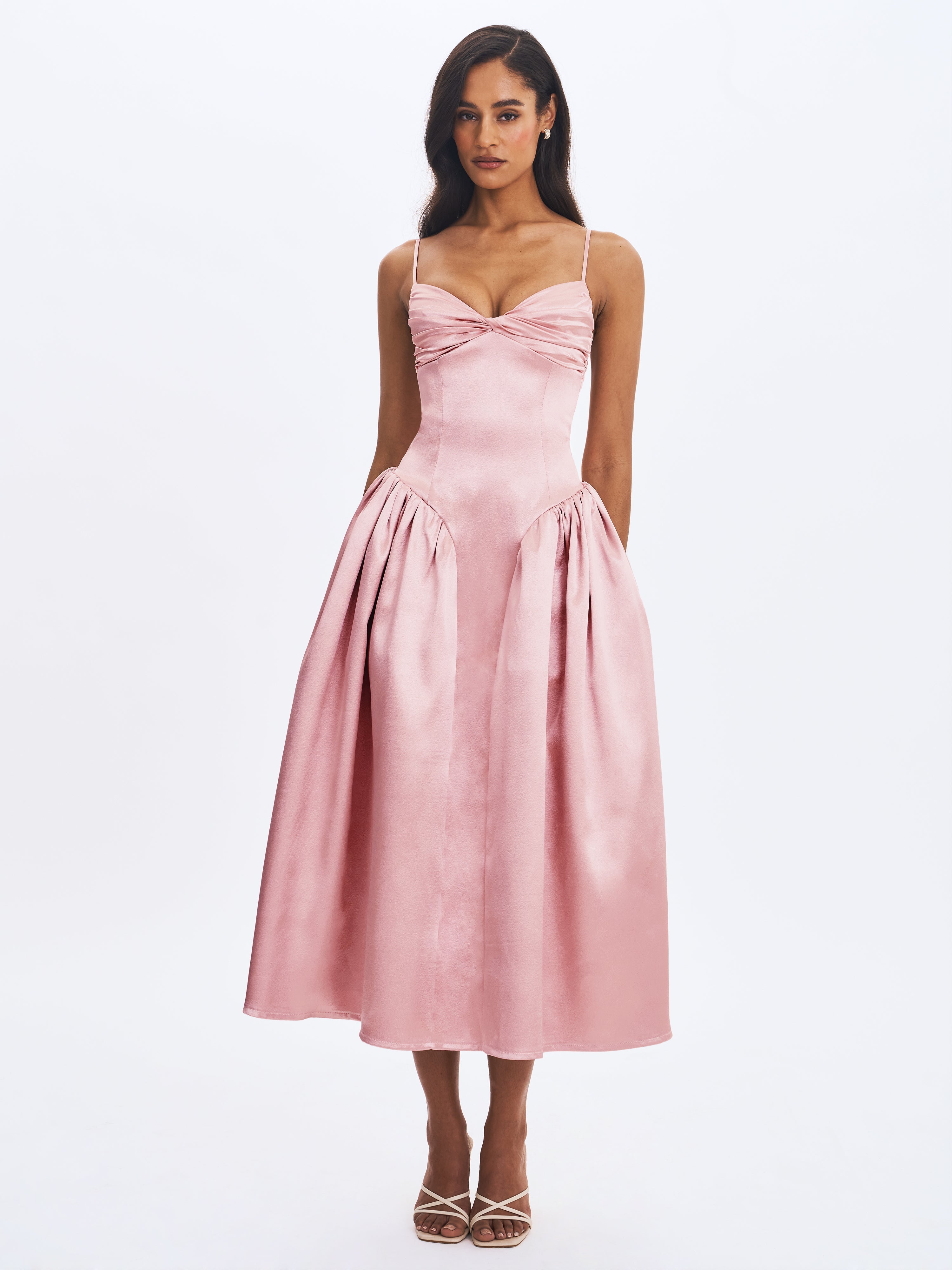 Tullia Dusty Rose Satin Ruched Midi Dress Miss Circle