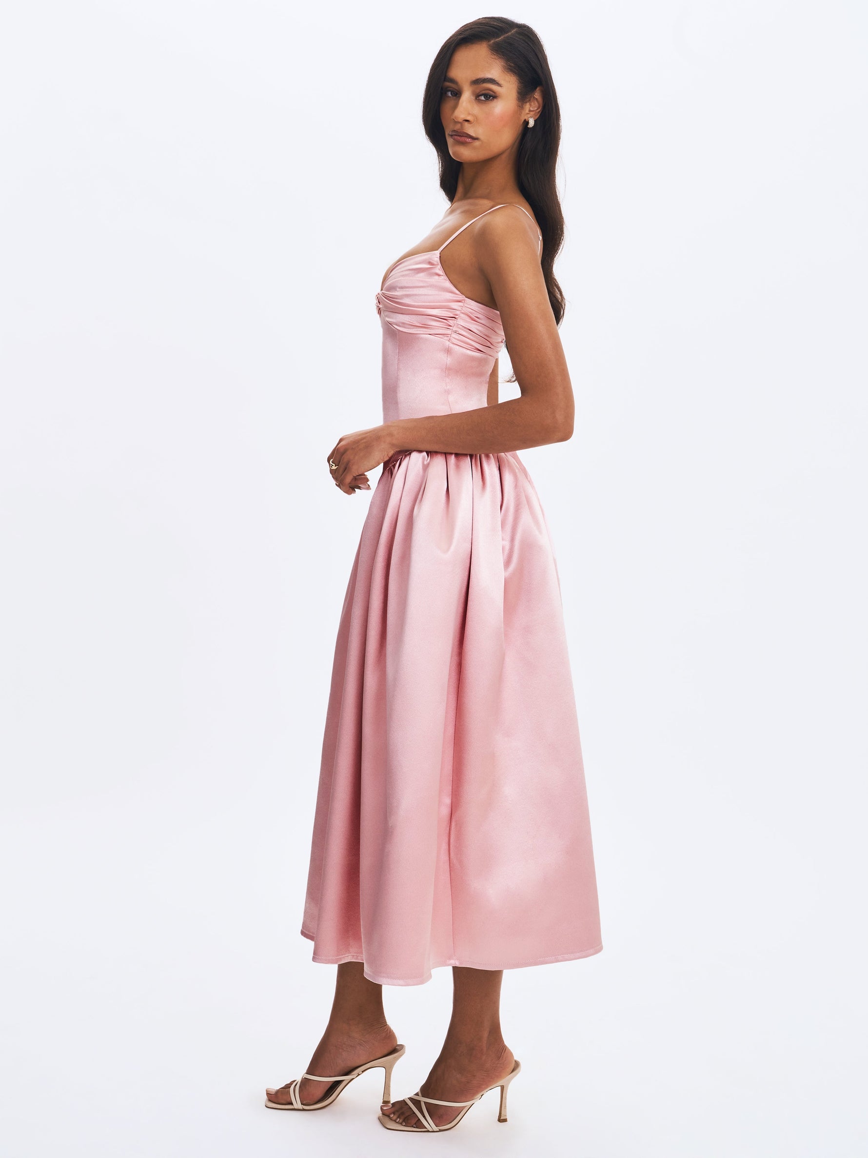 Tullia Dusty Rose Satin Ruched Midi Dress Miss Circle