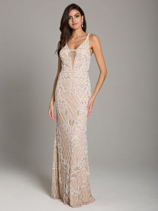 Lara Beverly Long Beaded Low Back V Neck Sleeveless Dress - By Baano