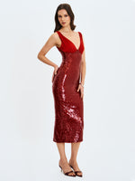 Shanelle Crimson Sequin Plunging Midi Dress Miss Circle