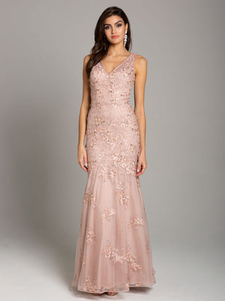 Lara 29869 - Mermaid Dress with Floral Lace Appliques - By Baano
