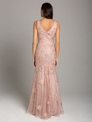Lara 29869 - Mermaid Dress with Floral Lace Appliques - By Baano