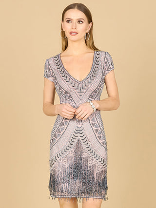Lara Brooklyn Beaded Fitted Short Dress with Open Back - By Baano