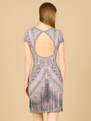 Lara Brooklyn Beaded Fitted Short Dress with Open Back - By Baano