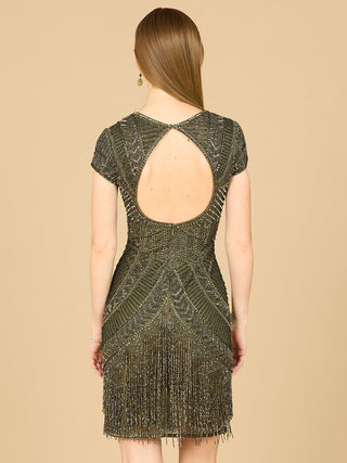 Lara Brooklyn Beaded Fitted Short Dress with Open Back - By Baano
