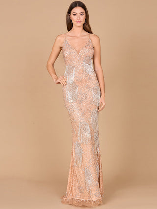 Lara Danika Floral Beaded Sheath Beaded Dress with Beaded Fringe - By Baano