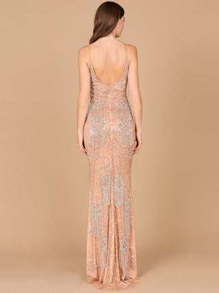 Lara Danika Floral Beaded Sheath Beaded Dress with Beaded Fringe - By Baano