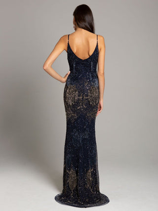 Lara Danika Floral Beaded Sheath Beaded Dress with Beaded Fringe - By Baano