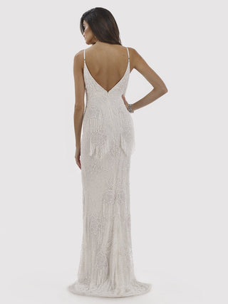 Lara Danika Floral Beaded Sheath Beaded Dress with Beaded Fringe - By Baano