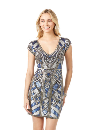 Lara 29909 - Beaded, V-neck Mini Dress - By Baano