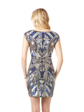 Lara 29909 - Beaded, V-neck Mini Dress - By Baano