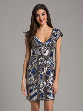 Lara 29909 - Beaded, V-neck Mini Dress - By Baano