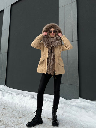 Genuine Silver Fur Trim Parka with Rabbit Fur Insulation - By Baano