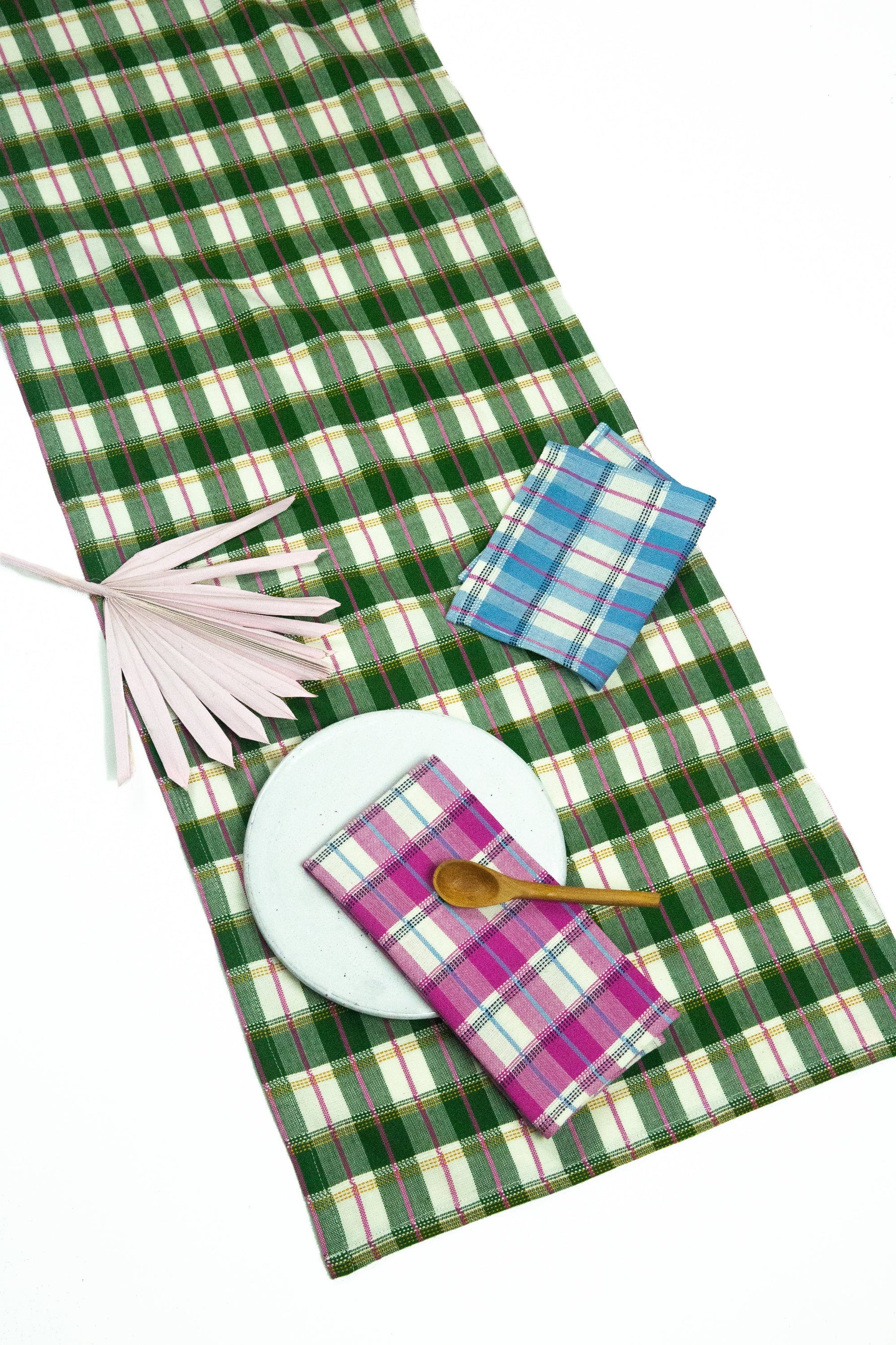 San Andres Gingham Forest & White Table Runner