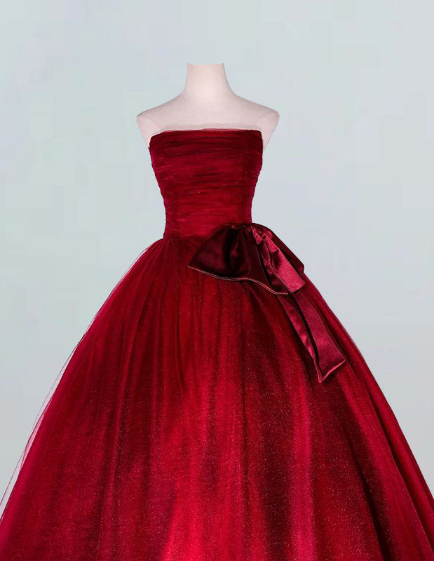 Burgundy Strapless Tulle Evening Gown | Prom & Bridal Ball Dress