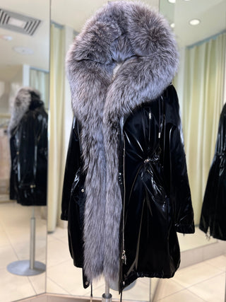 Genuine Silver Fox Fully Lined Hood Rabbit Insulated Parka - By Baano