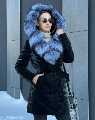 Genuine Silver Fox Fur Down Fill Coat - By Baano