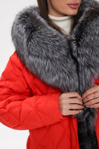 Genuine Silver Fox Down Fill Hooded Parka - By Baano