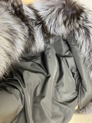 Genuine Silver Fox Fully Lined Hood Rabbit Insulated Parka - By Baano