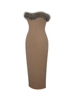 Rayanne Chestnut Strapless Fur-Trimmed Sweetheart Midi Dress